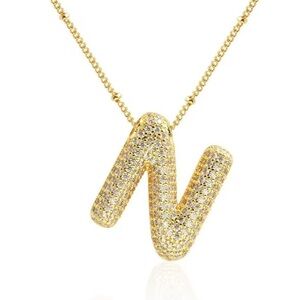 N Gold Initial Crystal Necklace